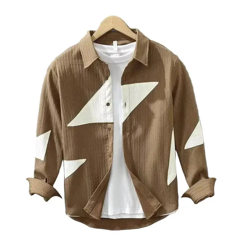 Dan Flashes Long Sleeve Shirt - 0 - Dan Flashes - Brown - Color Contrast Patchwork Men's Long Sleeve Shirt Dan Flashes